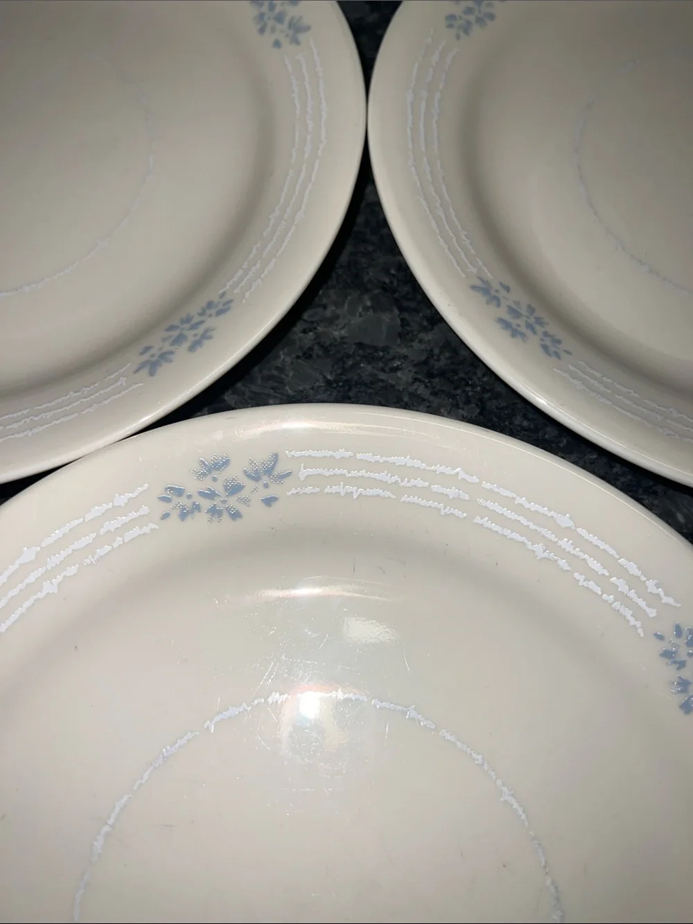 Corelle Lace Bouquet White Salad Plate with Light Blue Floral Trim set of 3